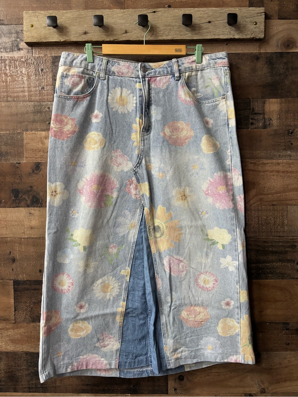 wild fable Light Blue Denim Skirt with Pastel Floral Print